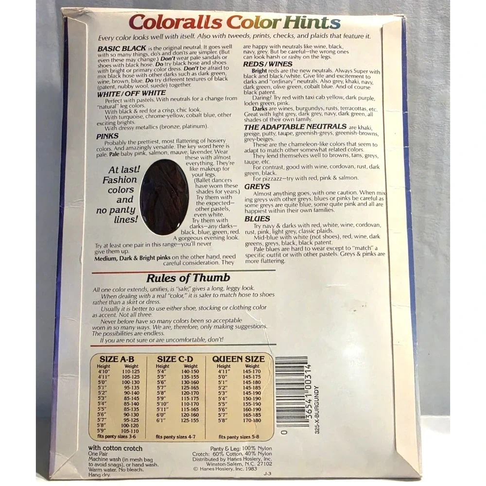 Vintage 1983 Coloralls Queensize sandalfoot pantyhose Burgundy 